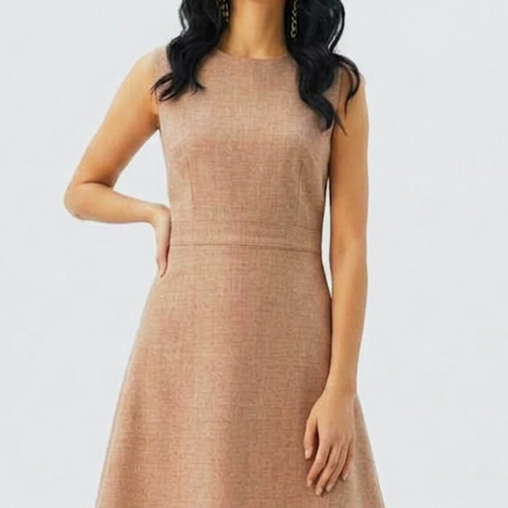J.Crew Camel Double Serge Wool Fit & Flare Dress Sleeveless Sz 6